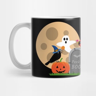 Halloween: Cute Crow and Cardinal Scared by a Ghost - PEEK-A-BOO Mug